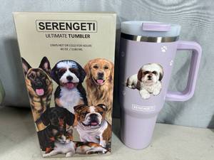 lot 42 image: New Serengeti Vacuum Insulated Stainless Steel Tumbler with Lid - Shih Tzu Dog