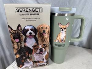 lot 43 image: New Serengeti Vacuum Insulated Stainless Steel Tumbler with Lid - Chihuahua Dog