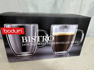lot 52 image: New Bodum 2 Piece Set Bistro Double Wall Thermo Cups - 15 oz