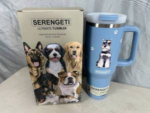 lot 66 image: New Serengeti Vacuum Insulated Stainless Steel Tumbler with Lid - Schnauzer Dog