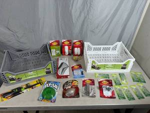 lot 68 image: New Storage Crates, Assorted Household, Office Supplies, Command Hooks, and More