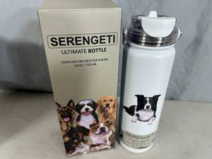 lot 81 image: New Serengeti Vacuum Insulated Stainless Steel Water Bottle - Border Collie Dog
