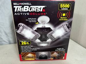 lot 83 image: New TriBurst LED Garage Light - Multi-Directional Light - Motion Detecting