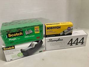 lot 43 image: Scotch Tape and Dispenser, Swingline Stapler and Staples