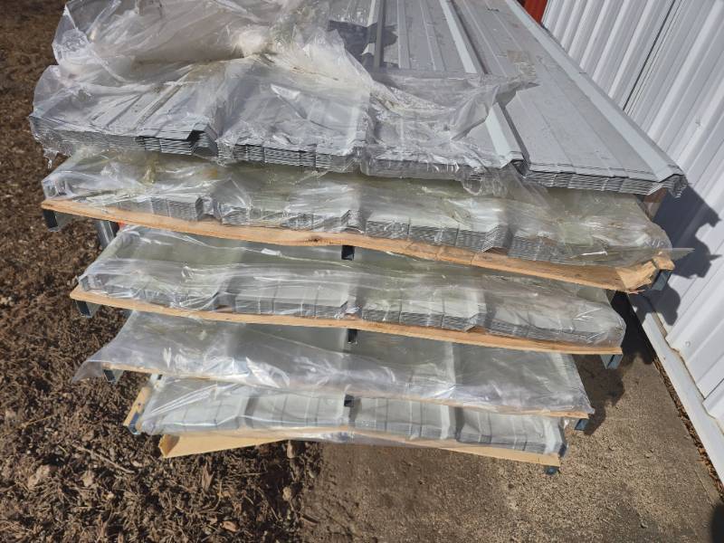 lot 10017 image: Future Pole Barn Steel.  50- 8ft sheets white color,  one bundle