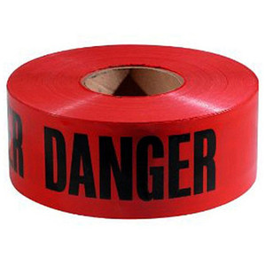 lot 35 image: Four rolls of 1,000-foot red Danger barricade tape, 3 inches wide.