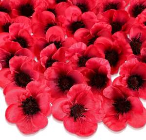 lot 38 image: Xinnun  500 Pieces Artificial Poppies Flowers Red Poppy Artificial Silk Faux Stemless Flowers Head