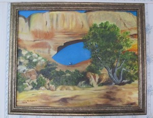 lot 43 image: Framed Signed Southwestern  New Mexico Oil on Canvas Landscape Painting