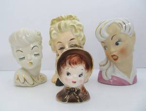 lot 55 image: Group of Mid Century 1950s era Lady Head Vases