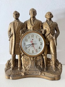 lot 7 image: Orig Vintage 1930s-40s Steersmen of the USA Mantel Clock wWashington &amp Lincoln