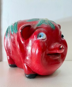 lot 15 image: Wonderful HUGE Vintage Red Ceramic Piggy Bank