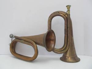lot 90 image: 2 Old VintageAntique Copper Bugles&nbsp