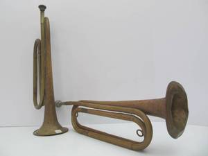 lot 91 image: 2 Old Vintage Copper Field Bugles