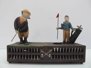 lot 92 image: Antique Style Cast Iron Mechanical Bank #1 - Golfers