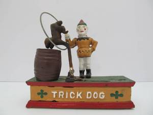 lot 95 image: Antique Style Cast Iron Mechanical Bank #4 - Trick Dog