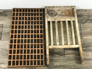 lot 231 image: Vintage Janney, Semple, Hill & Co. Wood  Metal Washboard & Wooden Floor Grate