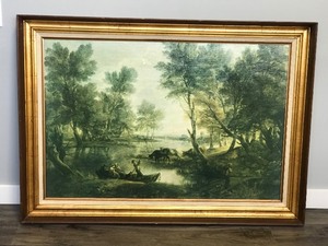 lot 245 image: Framed Appears to be a Painting on Canvas - View Near Kings Bromley-On-Trent, Staffordshire by Thomas Gainsborough - see description for more info - it has a tag on the bag