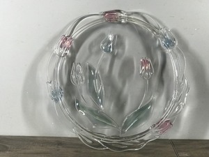 lot 284 image: Mikasa Tivoli Crystal Round Footed Cake Plate Platter Server with Pink Tulip