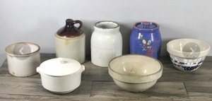 lot 296 image: Lot of Vintage Crocks, Jug and Bowls - Looks like they are all made out of clay