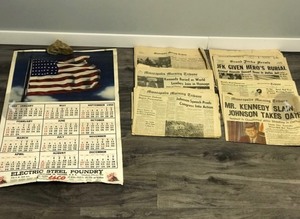 lot 298 image: Vintage 1950 Electric Steel Foundry Calendar, JFK Newspaper Clippings and More