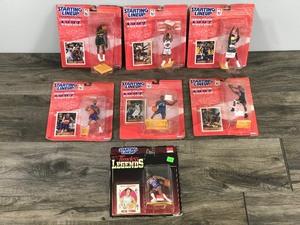 lot 333 image: Lot of 7 - 1997 Hasbro Starting Lineup Collectible Basketball Player Figurines with Trading Card