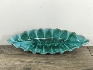 lot 341 image: Blue Mountain Pottery Bowl Teal Green Drip Glaze, Crimped Edge, Vintage Canadian Decor