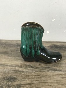 lot 360 image: Vintage Drip Glaze Blue Mountain Pottery Cowboy Boot Figurine
