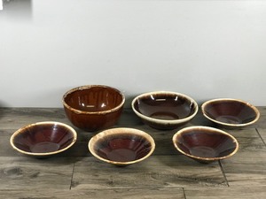 lot 381 image: Lot of 6 - Vintage Brown Drip Glaze Bowls