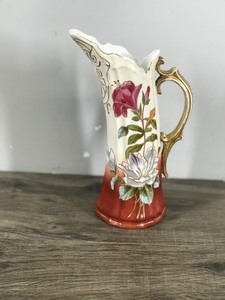 lot 393 image: Vintage Carlsbad Victoria Floral Pansies Pitcher Ewer Cream And Gold Trim - Austria #6