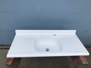 lot 20 image: Large Metal Sink with New Paint Job - saw horses are not included