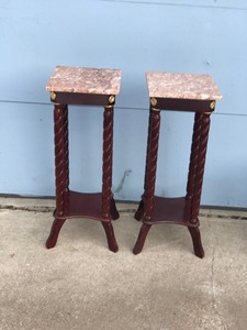 lot 19 image: 2 - Solid Wood Tall Side Tables with Granite Tops