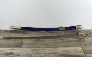 lot 181 image: Vintage Pirate Sword with Brass Handle and Sheath  - Handle is Shaped like some type of Creature