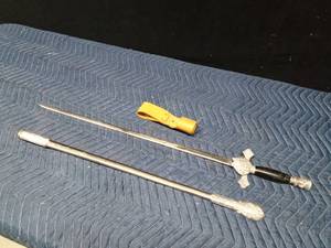 lot 68 image: Vintage Knights of Columbus sword by Lynch and Elly with sheath and belt holster