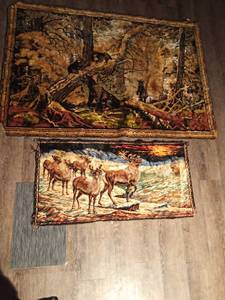 lot 88 image: Reindeer tapestry and bear tapestry