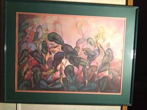 lot 95 image: Signed metal frame floral print by Janice C. Sumler