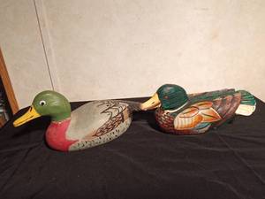 lot 110 image: Hand carved and painted ducks