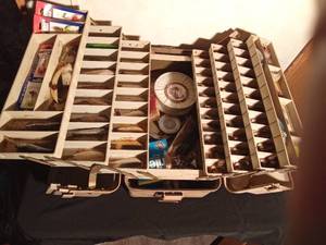 lot 136 image: Large double sided tackle box of tackle