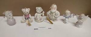 Vintage Lenox  ivory Porcelain Christmas Ornaments set of 6