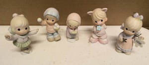 lot 289 image: Precious Moments Figurine vintage set of 5  Item#142662, item#732494, item#456217, item#184055, item#528658