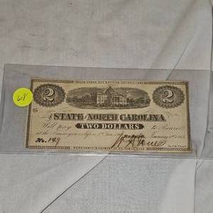 lot 68 image: North Carolina 1803 $2 Treasury Note