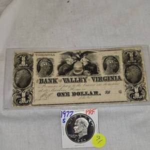 1977 S Proof Ike Silver Dollar and Winchester One Dollar Bank Note