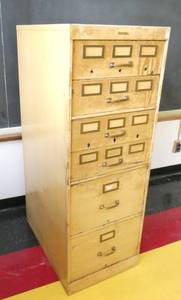 lot 21 image: Rm 205 - Vintage file cabinet with card drawers