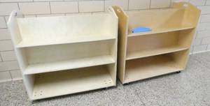 lot 41 image: by Rm 206 - 2 double sided bookcase carts 36x18x36