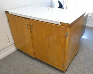 lot 59 image: Rm 201 - wood cabinet, steel desk, chair