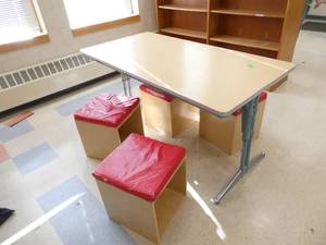 lot 163 image: Rm 216 - table and 4 storage cube chairs