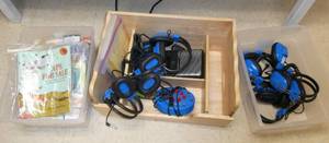 lot 188 image: ECFE - group of headphones, books on tape and tape player