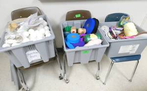 lot 193 image: ECFE - 3 totes full of ribbon, bulletin board supplies, styrofoam balls