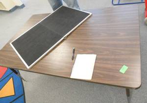 lot 217 image: ECFE - table 60x36 and a fabric display board for velcro items 24x35