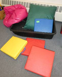 lot 219 image: ECFE - snow sled, 4 seat cushions, bean bag chair and pillow
