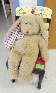 lot 236 image: ECFE - Old steel chair and a stuffed bunny